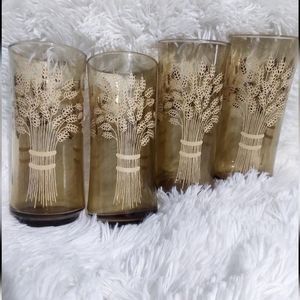 4 Vintage Libbey Franco Wheat Glass Tumblers